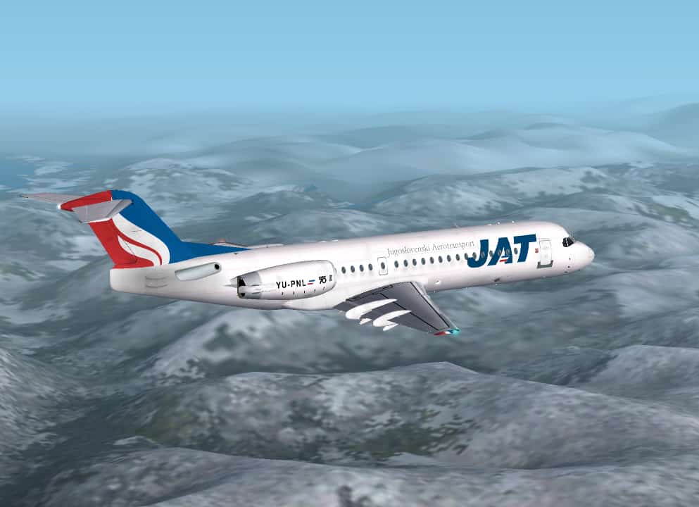 FS2002 PROJECT Fokker-F100 in the Livery of JAT Yugoslav Airlines Textures only