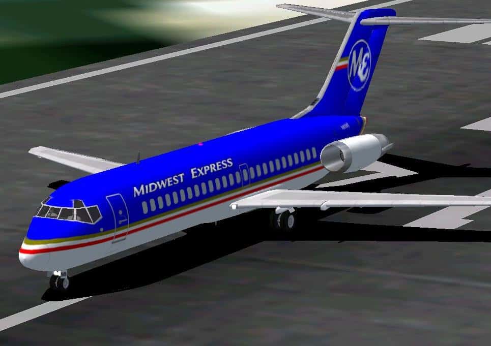 McDonnell Douglas DC9-10 in Midwest Express colors for FS2002 and FS2000